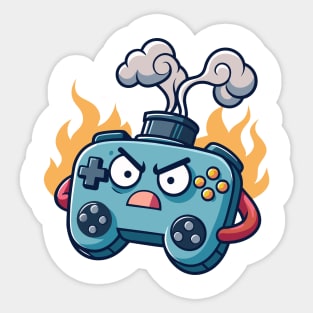 angry game controller with flame Sticker